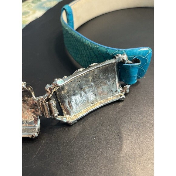 WCM New York Turquoise Silver Black Onyx Italian Leather Belt Southwestern Rodeo